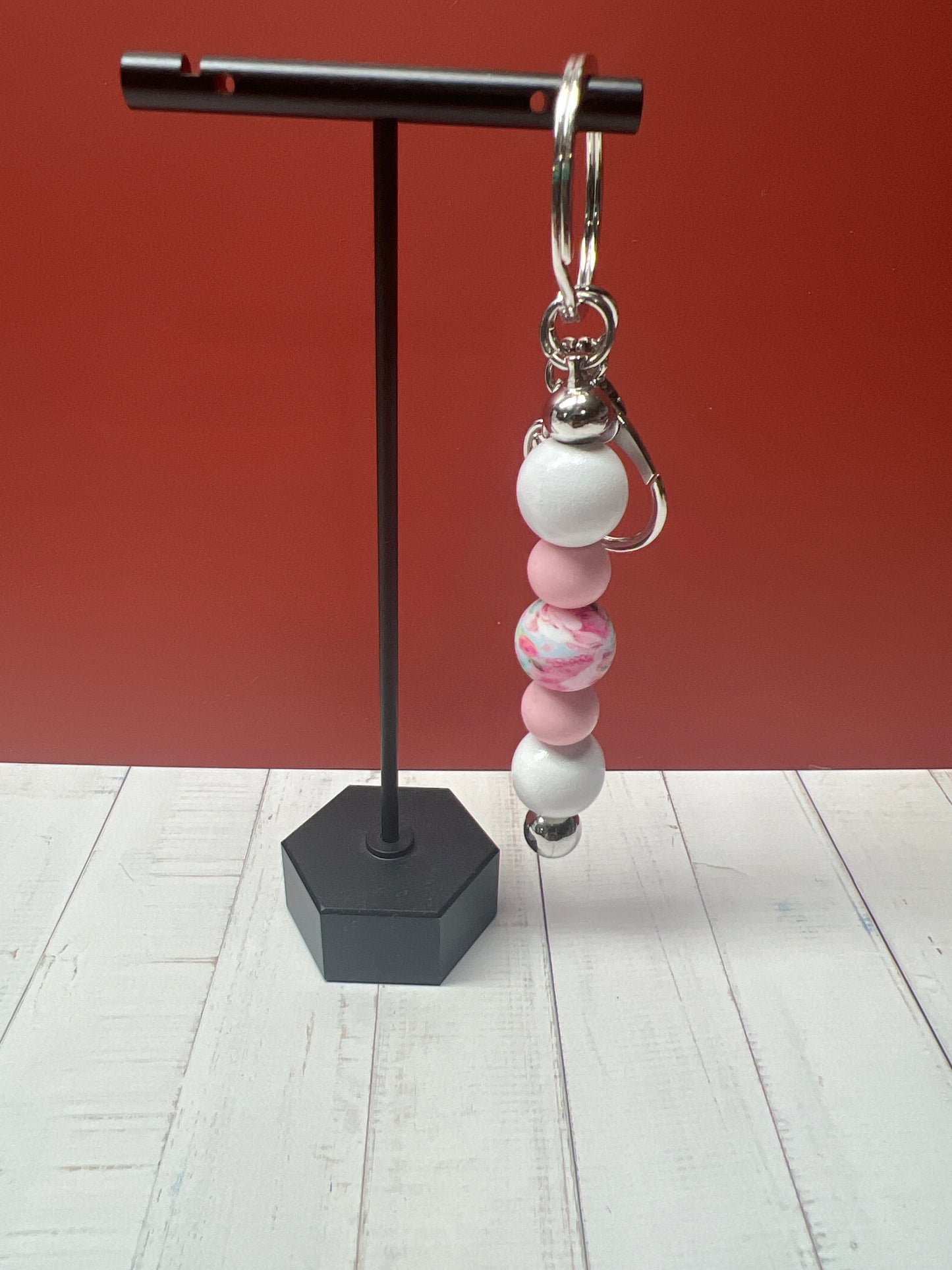 Pink and White Flower Keychain