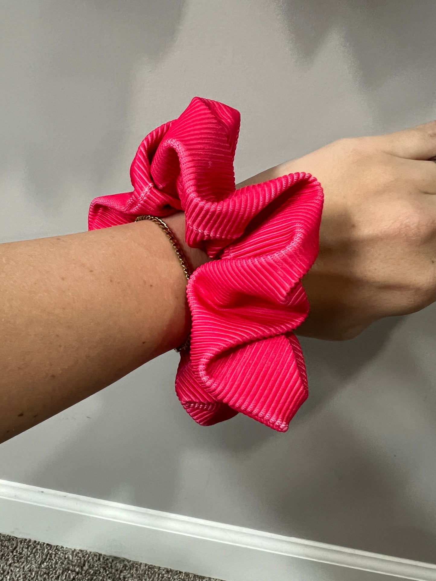 Hot Pink Ribbed Swim Scrunchie