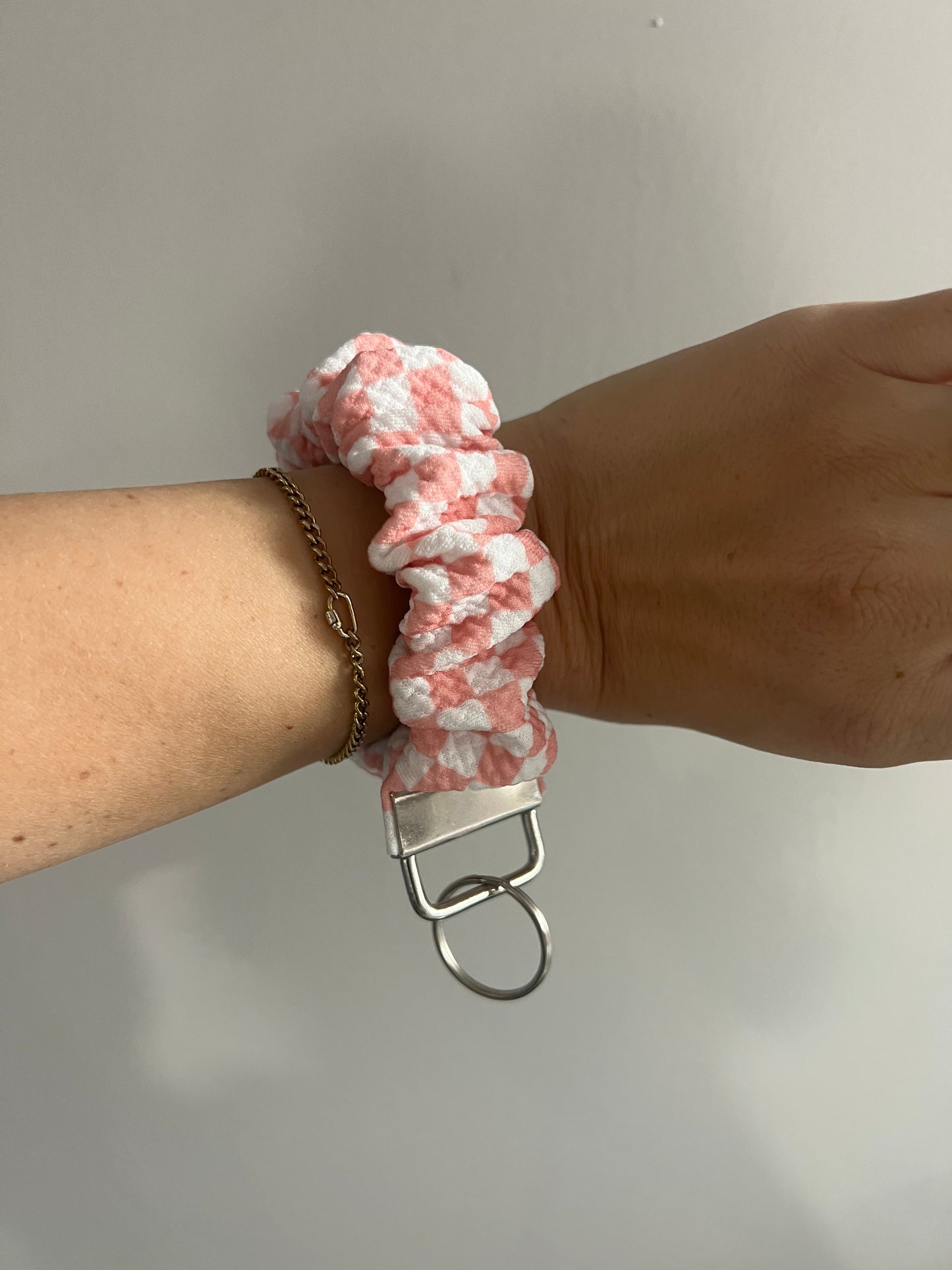 Pink Checkered Scrunchie Wristlet