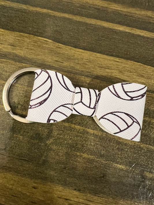 White Volleyball Bow Keychain