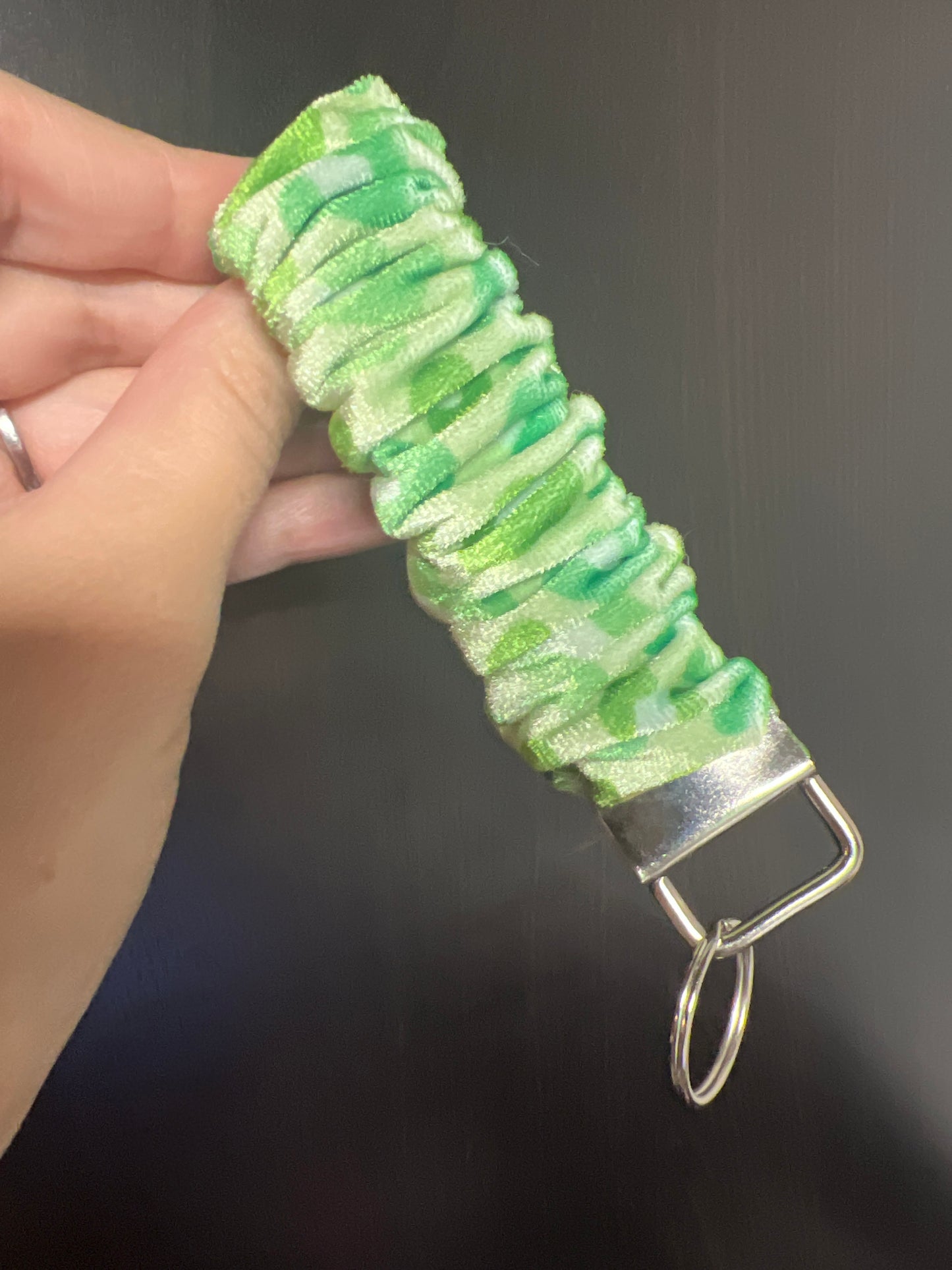 Green Velvet Leopard Scrunchie Wristlet