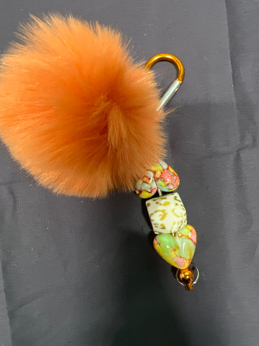 Orange Pom Pom Keychain