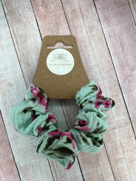 Mint Floral Ribbed Mini Scrunchie