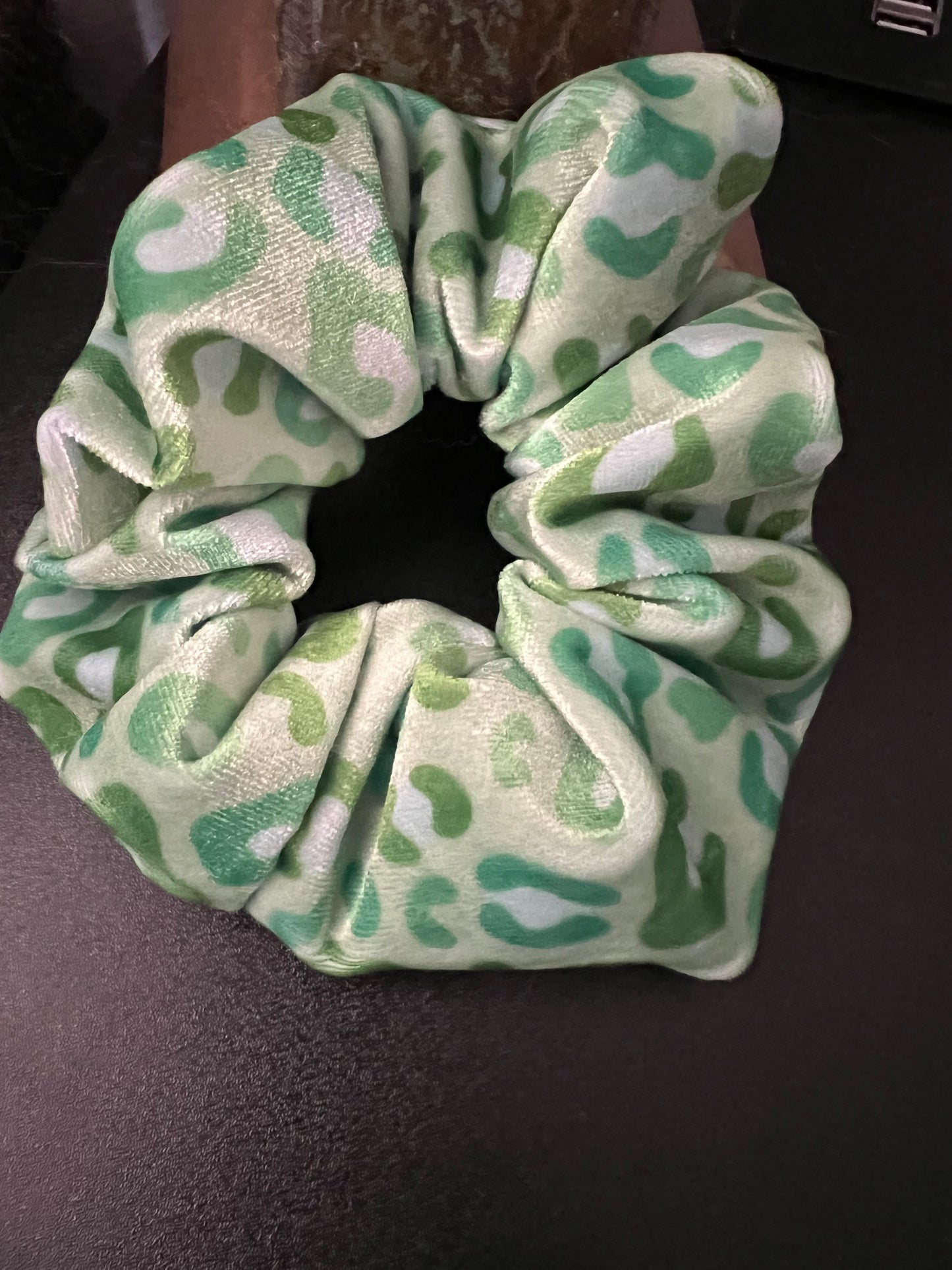 Green Velvet Leopard Scrunchie