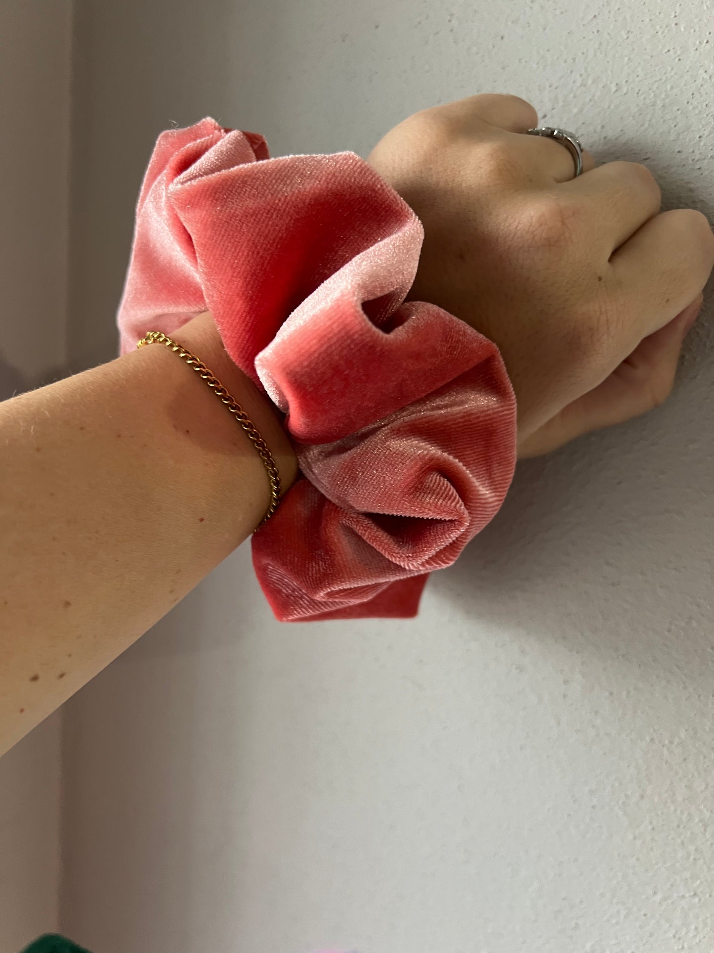 Pink Shimmer Velvet Scrunchie