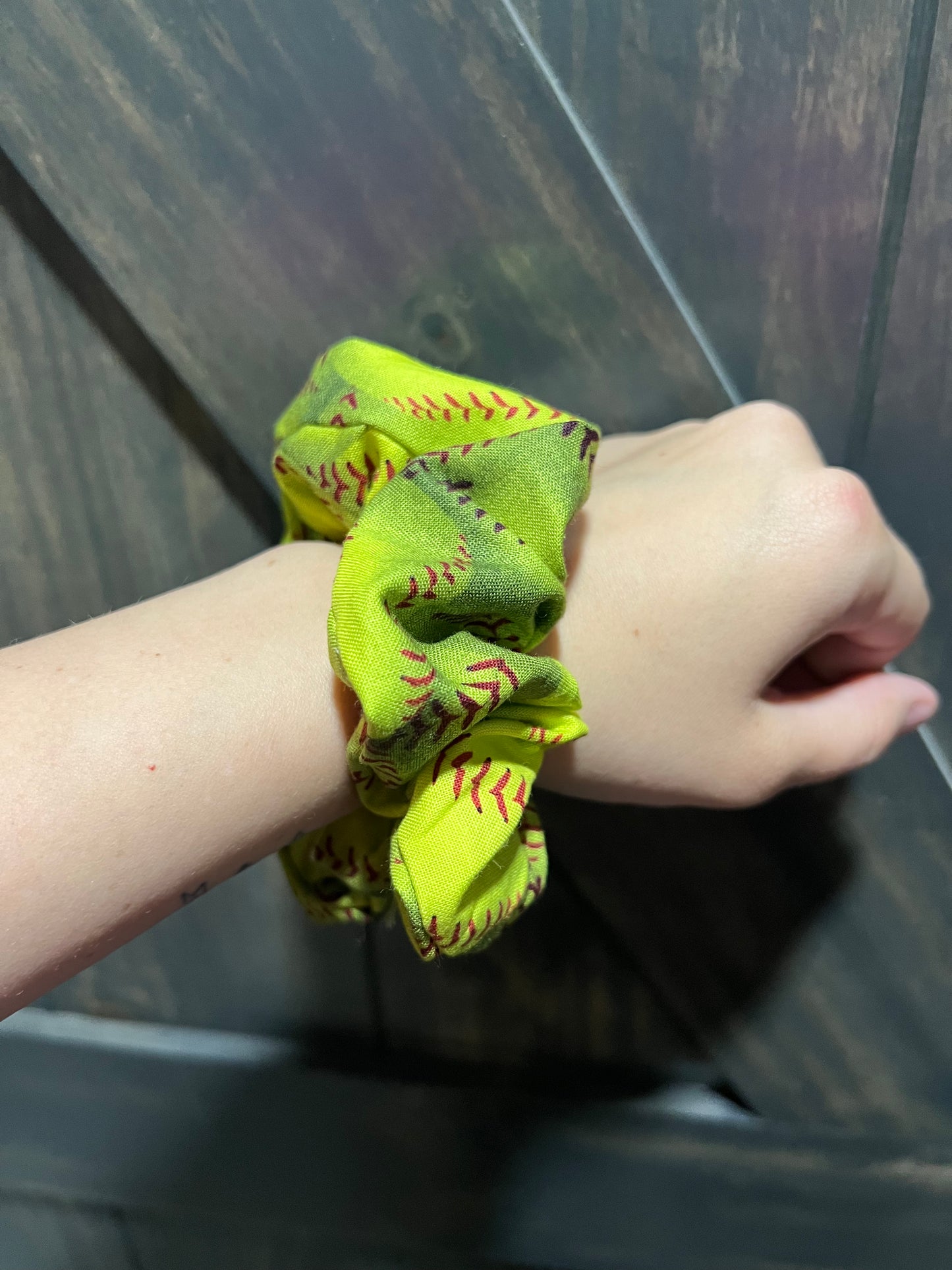 Cotton Softball Mini Scrunchie