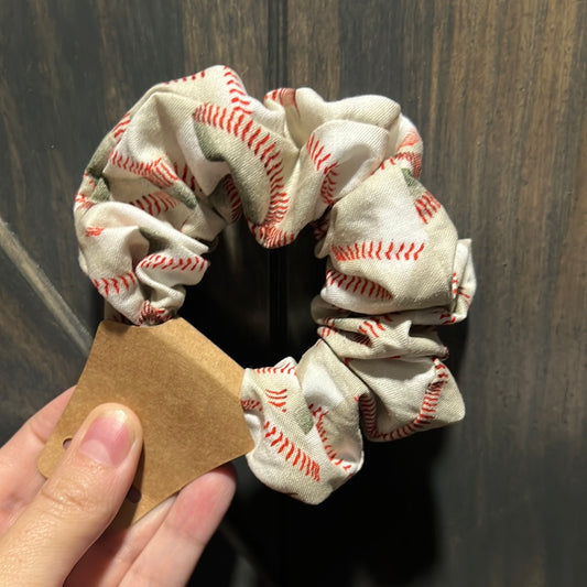 Cotton Baseball Mini Scrunchie